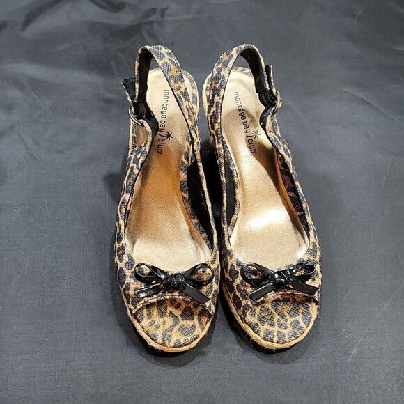 MONTEGO BAY CLUB LEOPARD BROWN CAMINO PEEP-TOE WEDGE SANDAL - Picture 4 of 14
